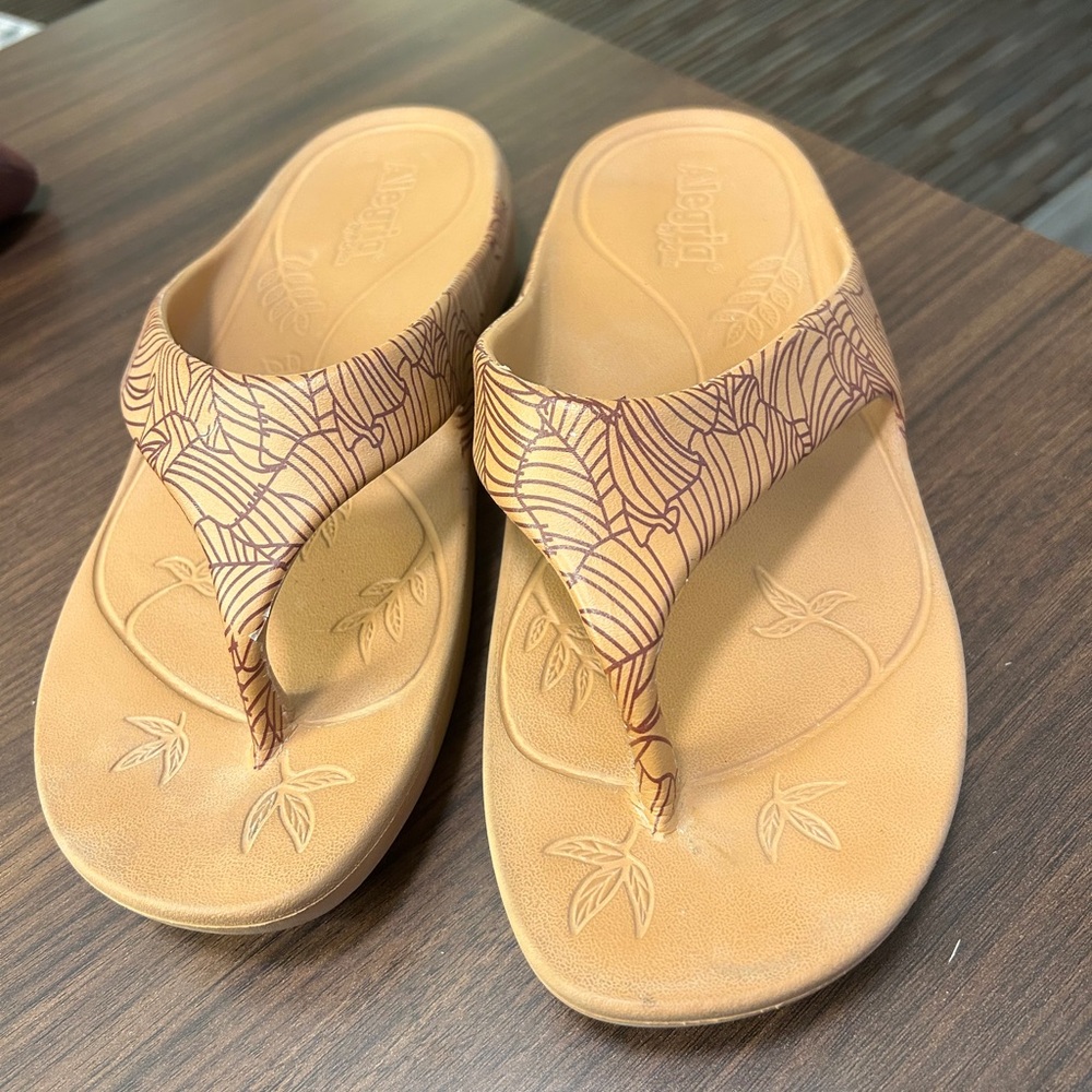 Alegria Tan Patterned Sandals